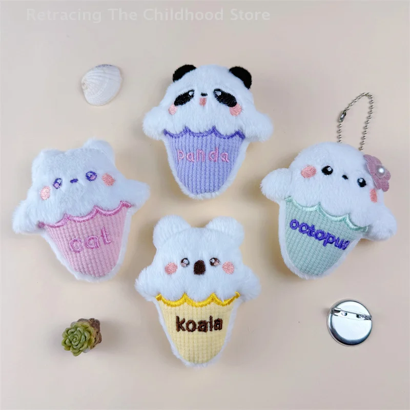 Porte-clés cône de crème glacée en peluche de dessin animé, pendentif mignon à la mode pour femmes et filles, sacs à dos, accessoires de décoration, cadeaux