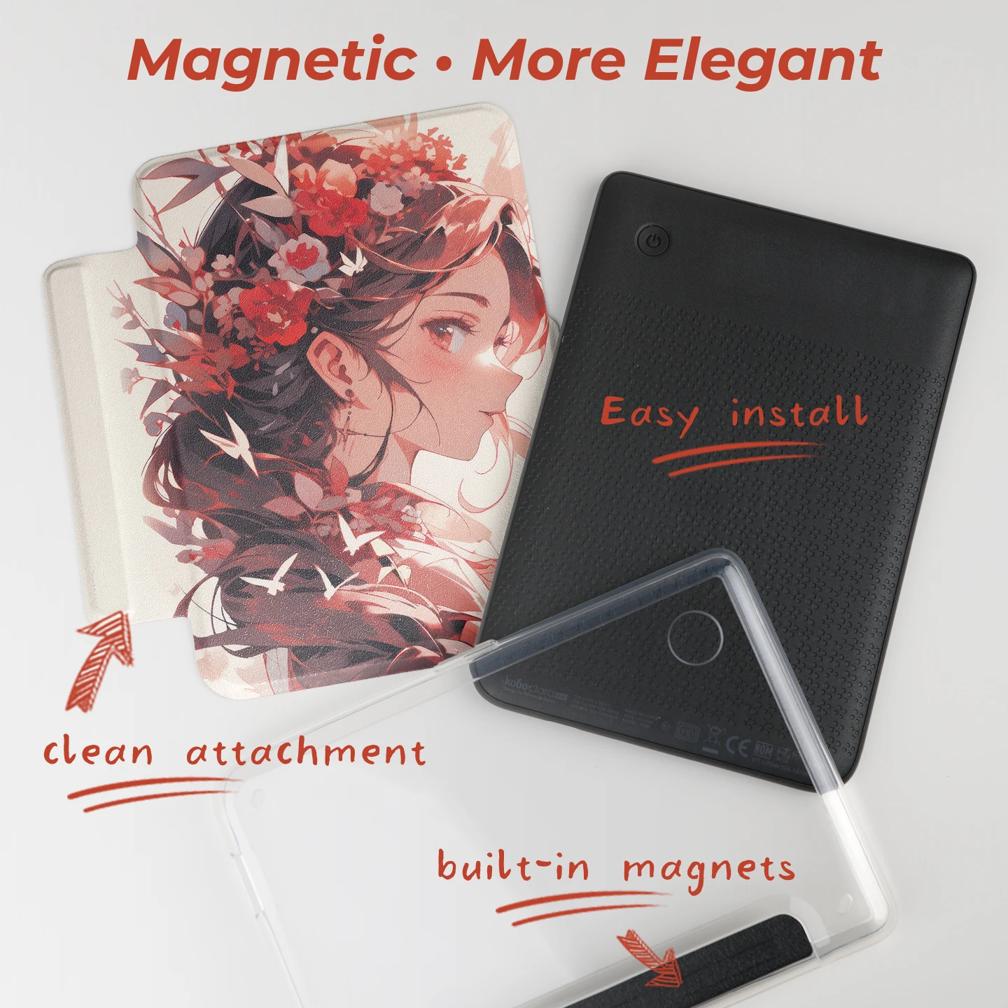 Twosheep suit for Kobo Clara BW Clara Colour Clara 2E 6 inch Case Magnetic Detachable Cover Clear Back Auto Wake Sleep Girls Sty view 2