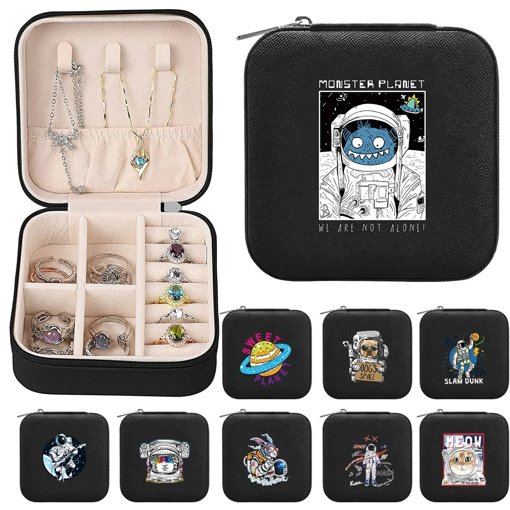 

Jewelry Storage Box Desktop Drawer Necklace Seat with Zipper Bracelet Earrings Jewel Organizer Case Astronaut Pattern Series