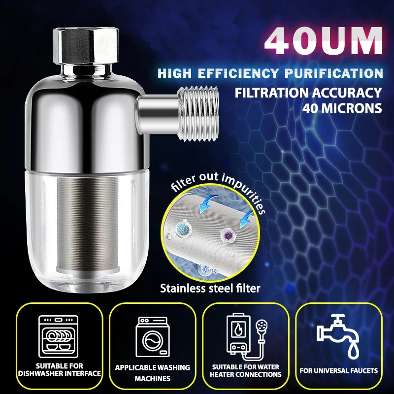 

316 Stainless Steel Universal Household Tap Inlet Front Filter Anti-Scale for Clean Drinking Water, Shower, Washing Machine