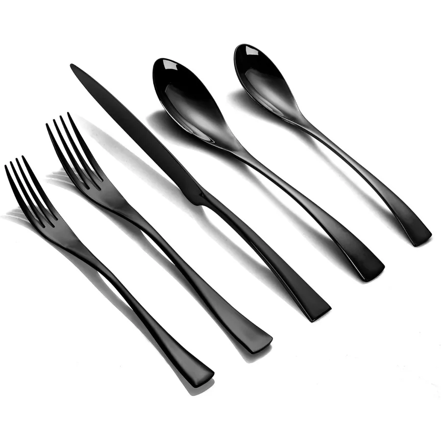 

20Piece Black Silverware Set for 4Heavy Duty 18 10 Stainless Steel Flatware Set with Forged Stand Knife Modern Cutlery Utensil