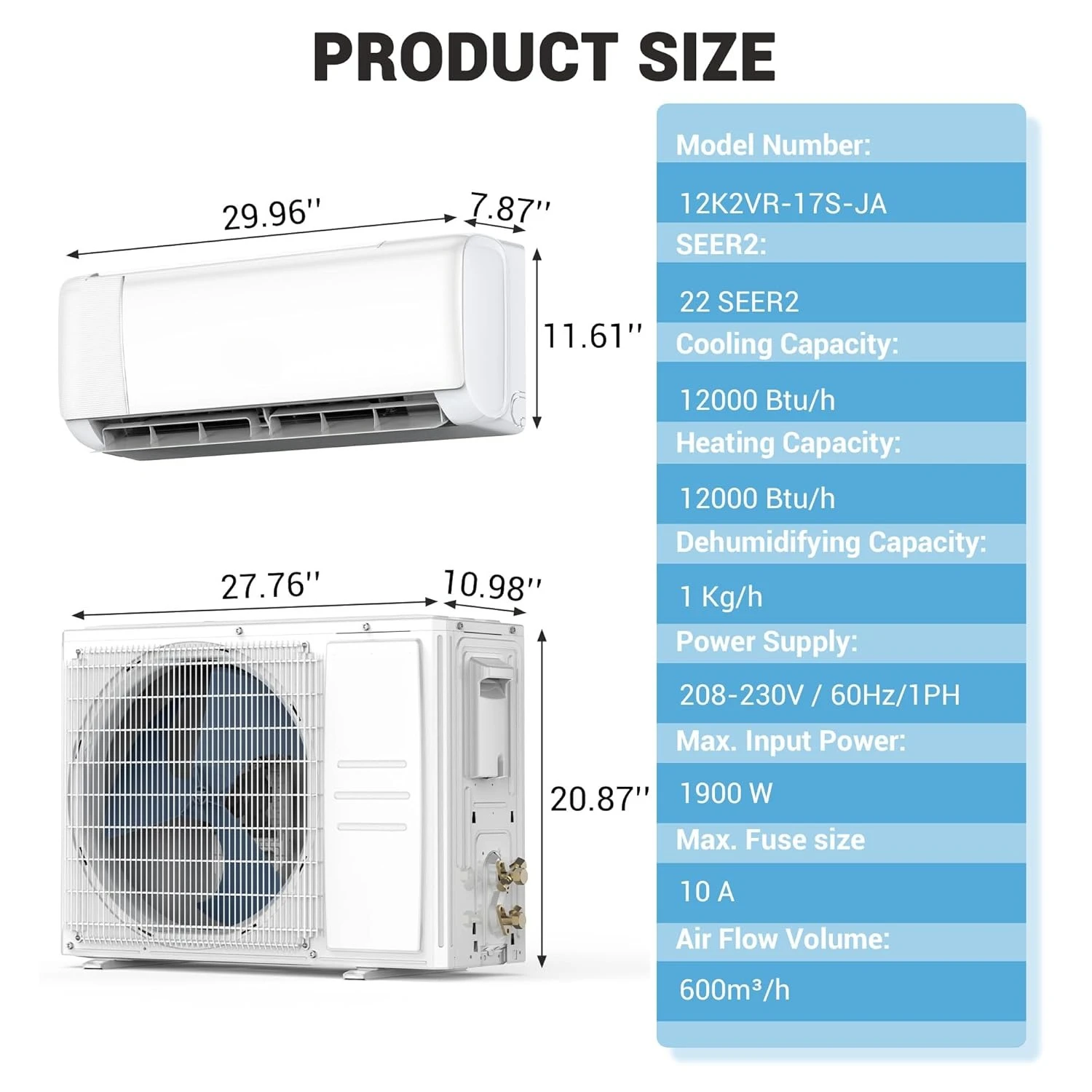 12000 BTU 22 SEER2 Energy Star Mini Split Air Conditioner for 750 Sq.Ft Cooling and Heating  ized