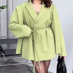 Spring and Autumn Stripe Printed Large Collar Loose Tie Strap Suit Coat Women's Fashion Commuting Professional Wear
