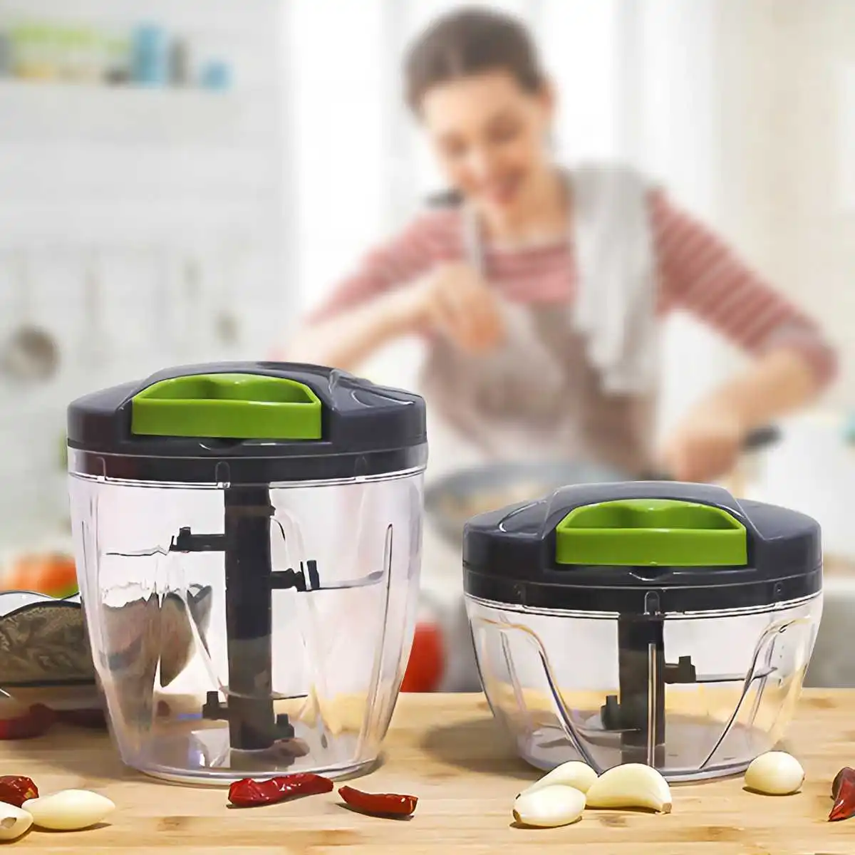 Picadora Manual de ajo de 600ml/1000ml, picadora de alimentos y verduras, picadora de carne, jengibre, frutas, nueces, procesador de alimentos de cocina, 1 Uds.