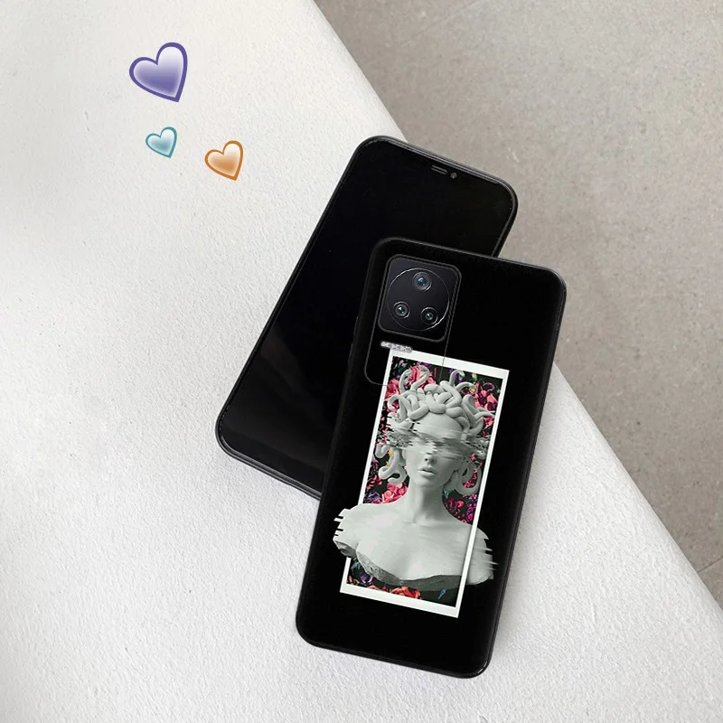 Matte Phone Case for Xiaomi Mi Poco F3 F4 F5 X3 X4 X5 M3 M4 Pro M5 C40 C50 C51 Plaster Statue David Medusa Art Black Soft Cover image 3