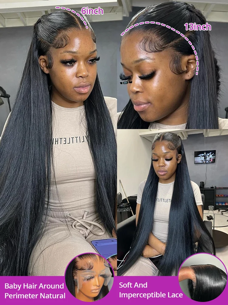 40 50 بوصة 13x4 13x6 HD شفافة العظام مستقيم الدانتيل الجبهة الباروكات 250 الكثافة 360 كامل الدانتيل البرازيلي خصلات الشعر المستعار الإنسان للنساء #4