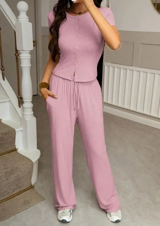 

2026 Spring/Summer New Women's Fashion Leisure Sports Vacation Short sleeved T-shirt Pants Set Women's Clothing