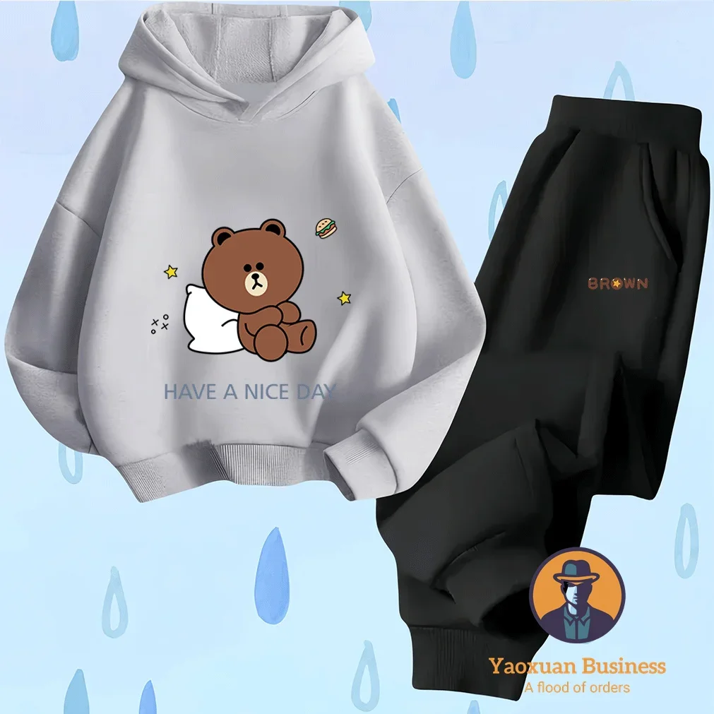 

Popular BROWN & FRIENDS Little Kids Boys Hoodie Set Cute Cartoon Print Warm Windproof Autumn Winter New