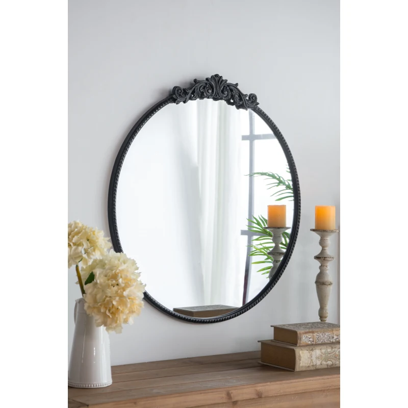 

36 x 39 Classic Design Mirror with Round Shape and Baroque Inspired Frame for Bathroom, Entryway Console Lean Against Wall