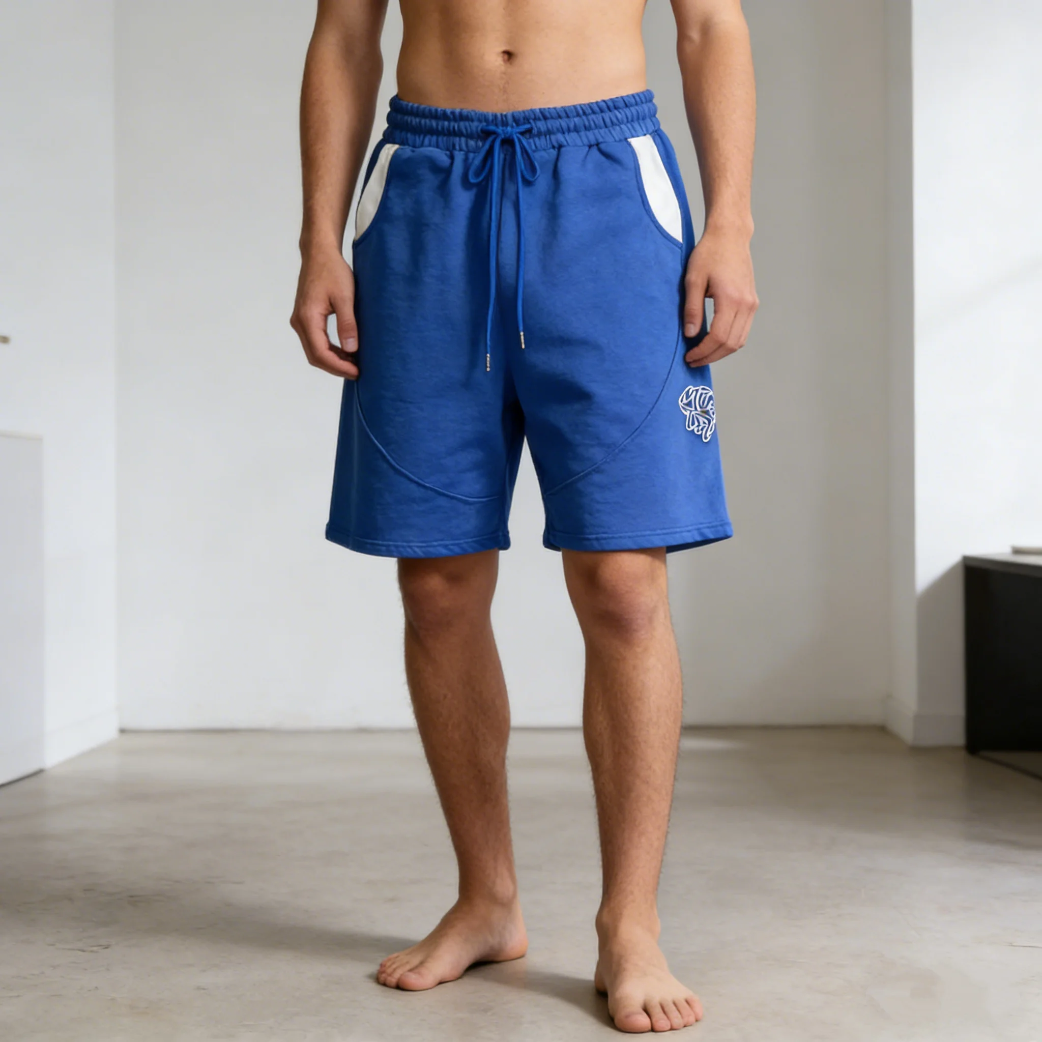 

American Street Embroidery Sweat Shorts Running Casual Five Quarter Pants for Men Women Summer Colorblock Baggy Jogger Shorts