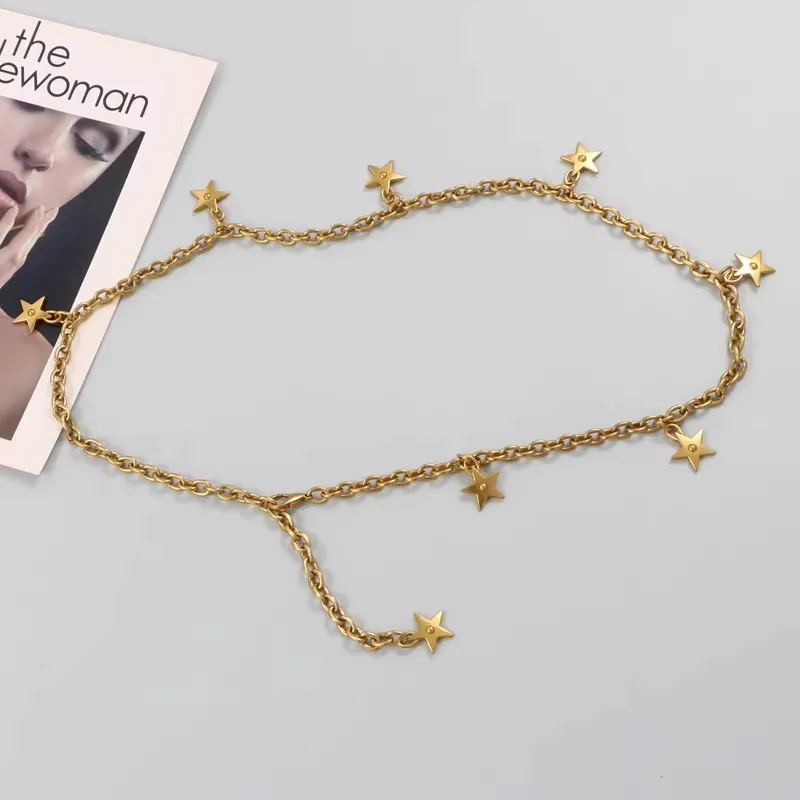 เข็มขัดคอร์เซ็ทโลหะสีทองลายดาวสไตล์วินเทจสำหรับผู้หญิง สายคาดเอวสำหรับตกแต่งชุดเดรส รุ่น J1690