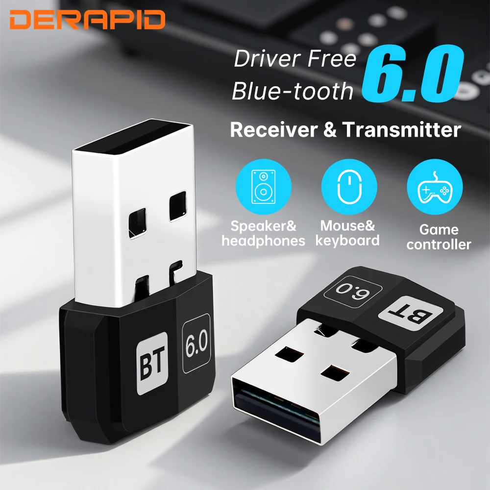 USB Bluetooth 6.0 Adapter Next-Gen BT6.0 Wireless Audio Transmitter Mini Receiver Dongle Driver-Free for Windows 10 11 PC ﻿ ﻿