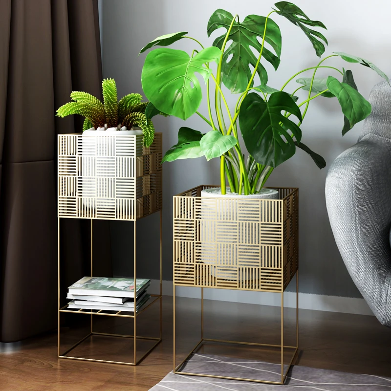 

Nordic wrought iron flower rack balcony living room indoor floor-to-ceiling simple double-layer creative corner flower pot green