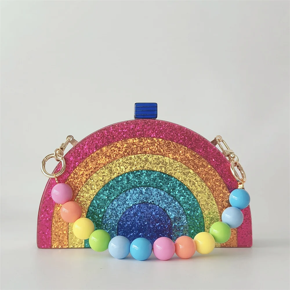 

Colorful Rainbow Mix Acrylic Purses And Handbags Women Multicolor Perspex Half Room Box Clutch Beach Lady Evening Crossbody Bag