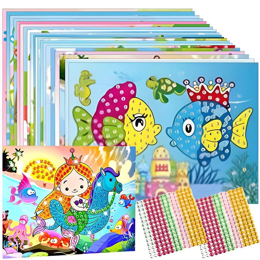 4-12pcs Cartoon Diamond Crystal Mosaic Sticker Painting Hanmade DIY Color Diamond Painting Paper Creative DIY Art Kits