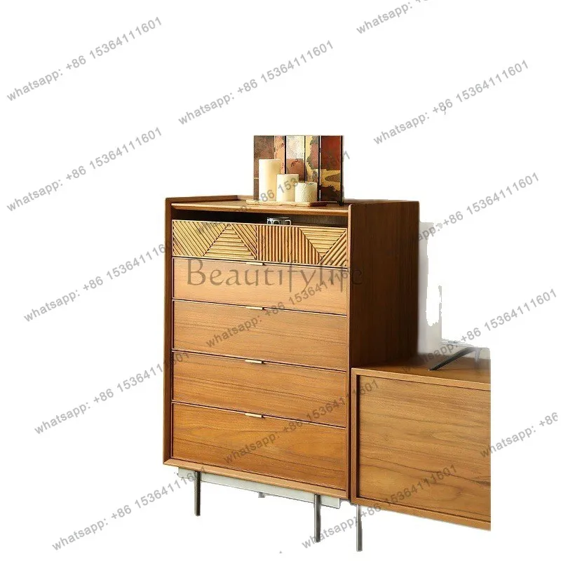Light luxury retro solid wood chest of drawers modern simple living room storage chest of drawers