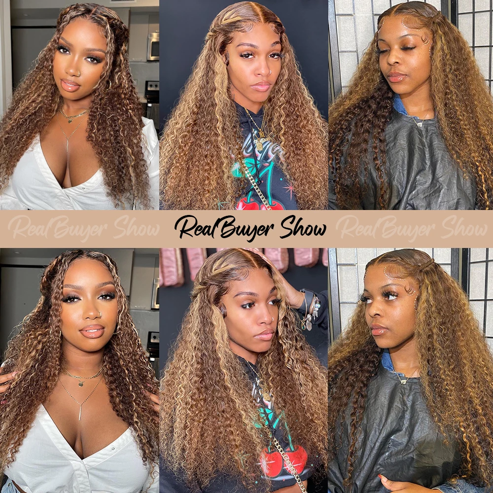 Deep Wave Highlight Honey Brown Curly Lace Front Human Hair Wigs 13x4 13X6 30 Inch Remy Ombre Colored Lace Frontal Wig For Women