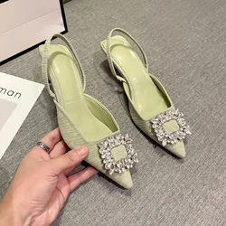 2024 Spring Stiletto Toe Drag Korean Version Sexy Party Sandals Women's Shoes Rhinestone Fashion Summer Sandals Zapatos De Tacón