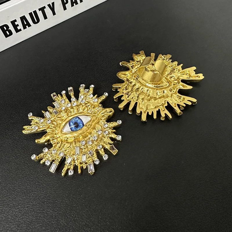 Exaggerated Personality Rhinestone Big Eye Earrings Vintage Open Ring Brooch Earrings Set Women\'s Party Jewelry Accessories