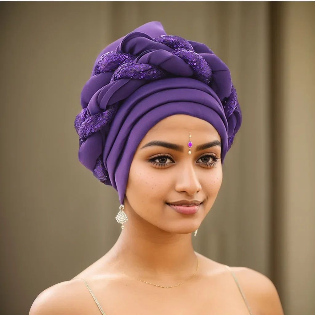 

Африканский женский головной убор Геле, тюрбан, кепка, повязка на голову, авто Геле, нигерийский тюрбан, косы с блестками, платок, мусульманский хиджаб, капот, головной убор