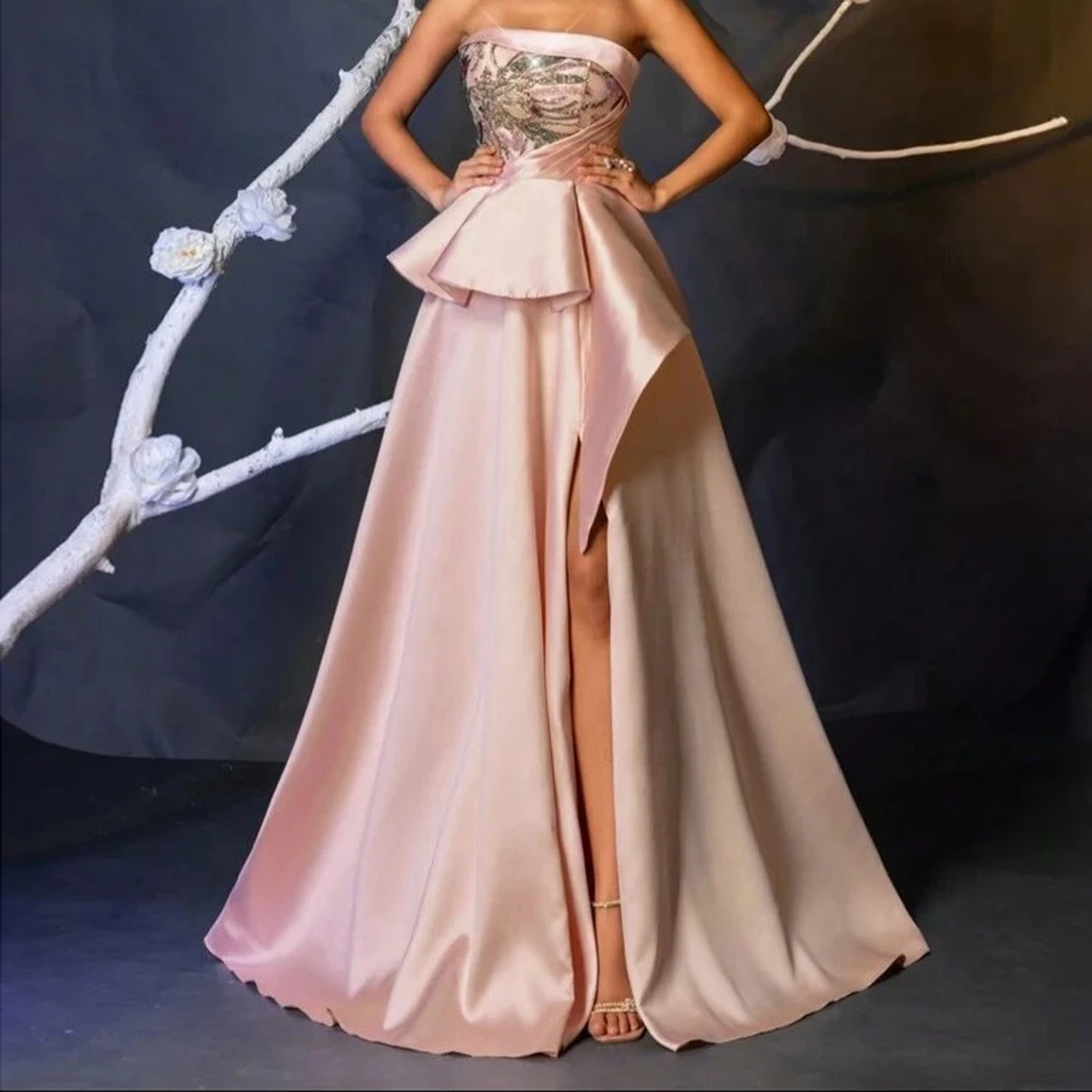 فساتين سهرة مخصصة على شكل حرف A بطول الأرض بدون حمالات بدون أكمام فستان حفلات موضة مطرزة بطيات بسيطة ثنيات للحفلات