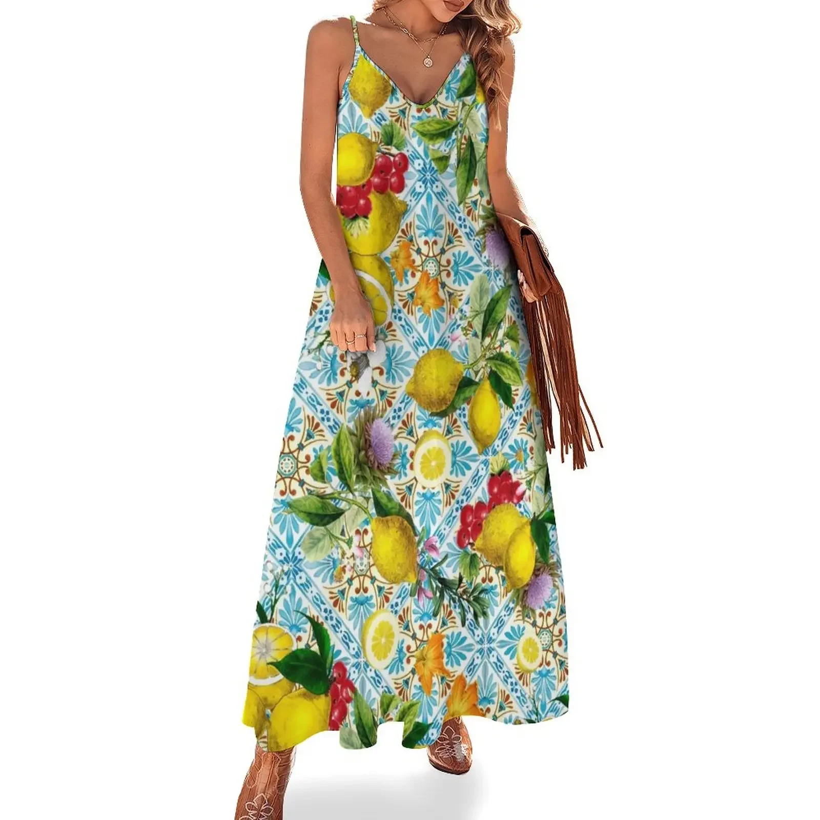 

Sicilian lemons and romantic tiles cottagecore aesthetic Sleeveless Dress dress for women summer women clothes