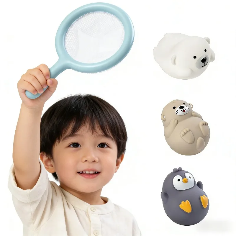 Juguete de juego de agua para baño para niños, bonito juego de pesca con red de animales, no se hunde, juguete de compañero de baño para bebé, interacción entre padres e hijos