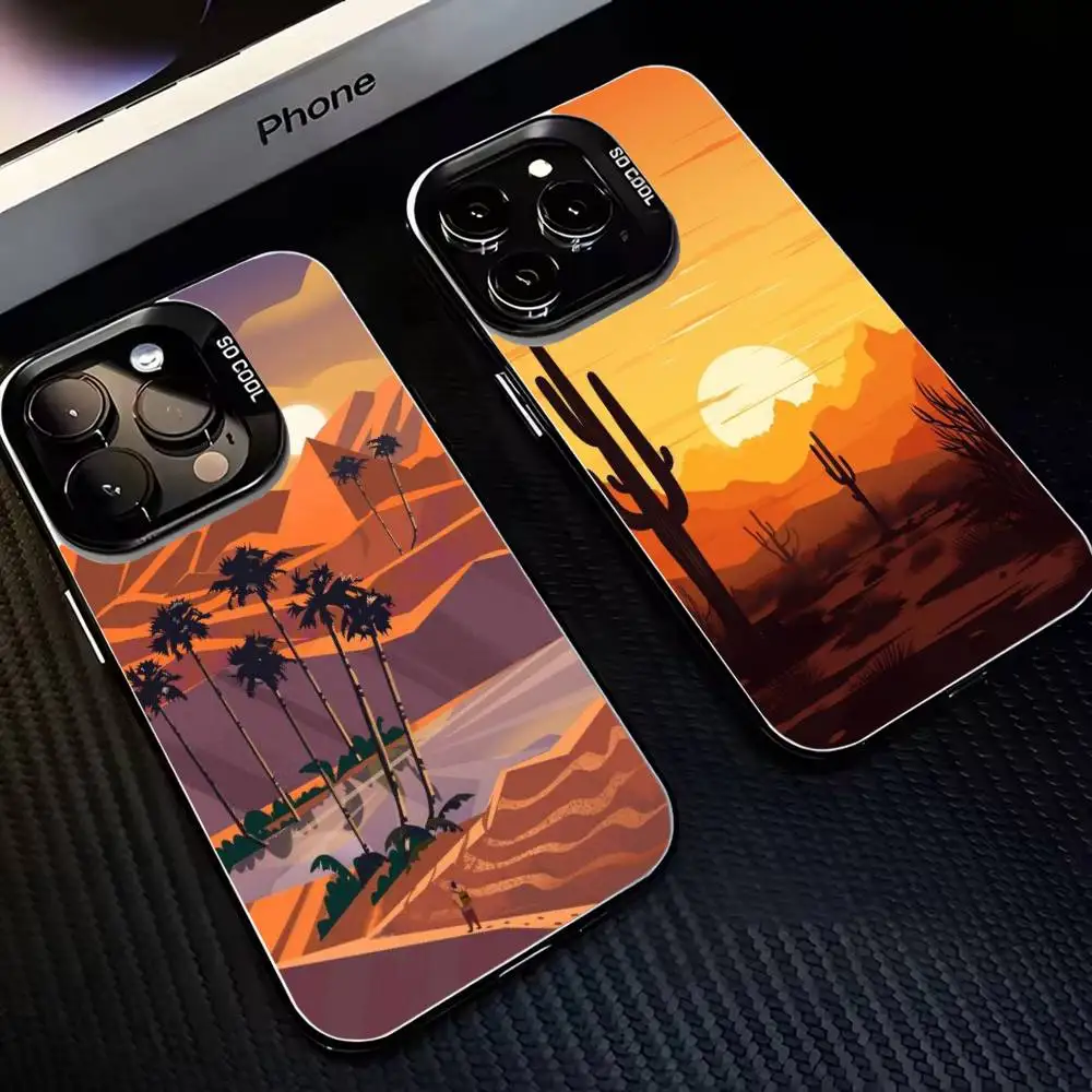 

DESERT SUNSET Cartoon Phone Case For iPhone 16,15,14,13,12,11,Mini,Pro,MAX Black Matte Shockproof Cover