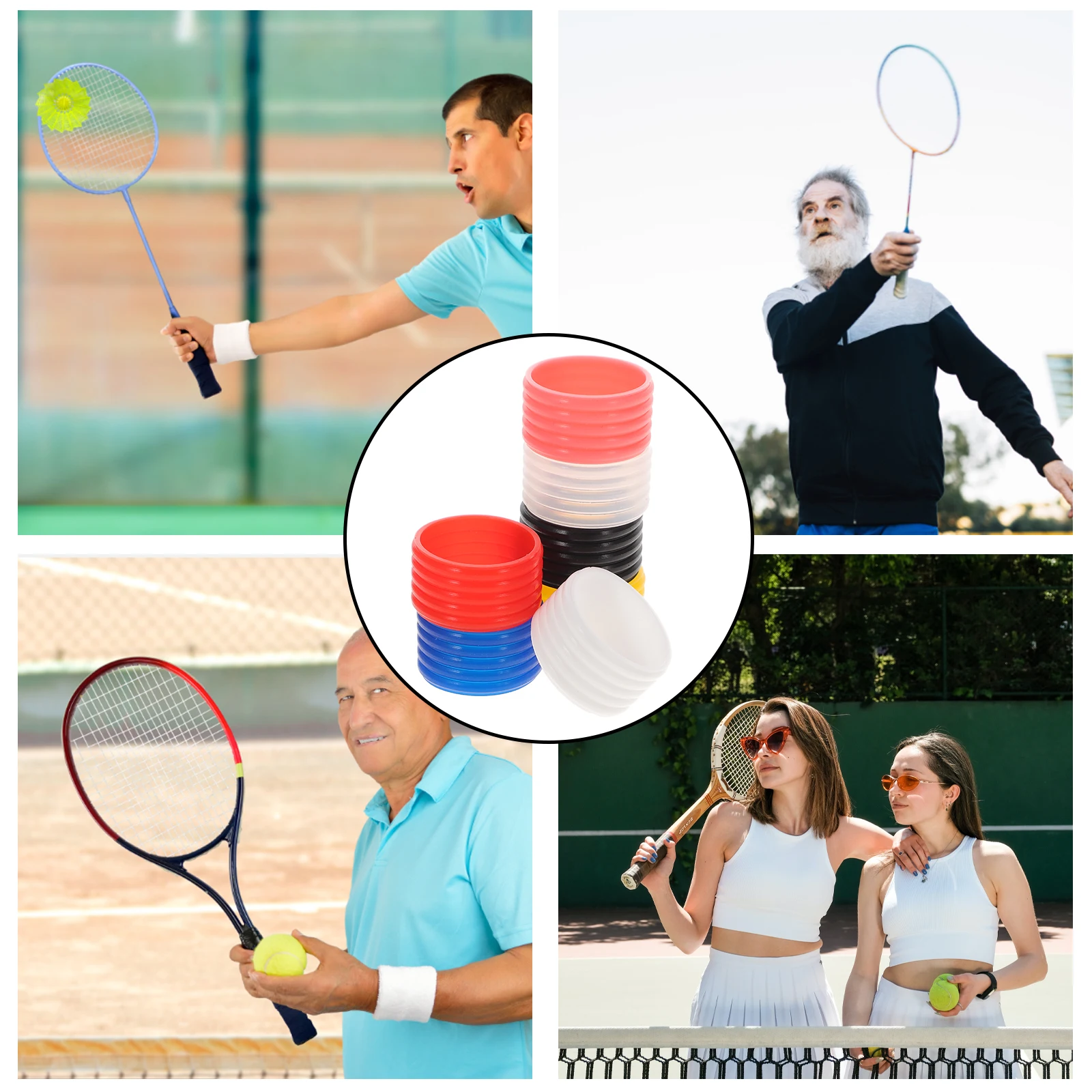 

7Pcs Tennis Overgrip Protector Bands Non-Slip Silicone Racket Rings for Tennis Badminton Squash Professional Racket Grip