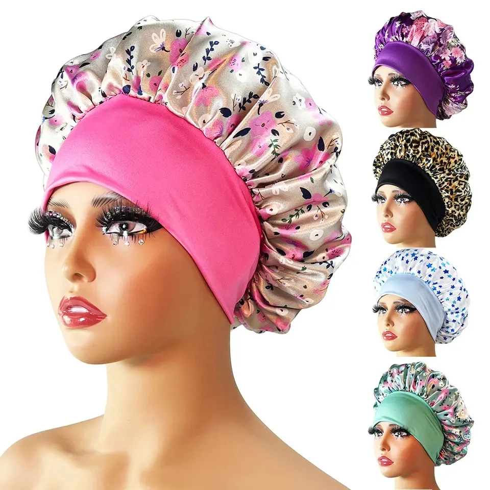 1pcs Women Night Sleep Hair Caps Satin Bonnet Can Adjust Head Cover Hat For Curly Springy Shower Hair Accessories Daily Use