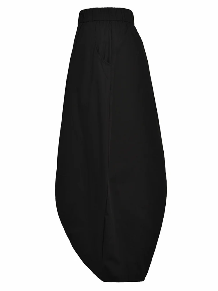 EAM-Pantalones asimétricos de pierna ancha para mujer, pantalón holgado de cintura alta elástica, color negro, a la moda, para primavera y otoño, 2024, 1DE842001