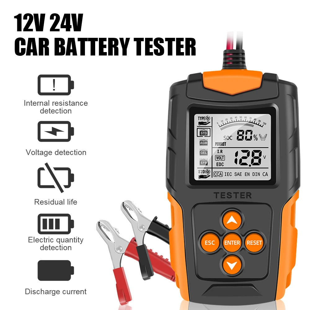 CCA Car Battery Tester Auto Diagnostic Tools For Wet/GEL/Lead-acid Battery 12V 24V Battery Analyzer