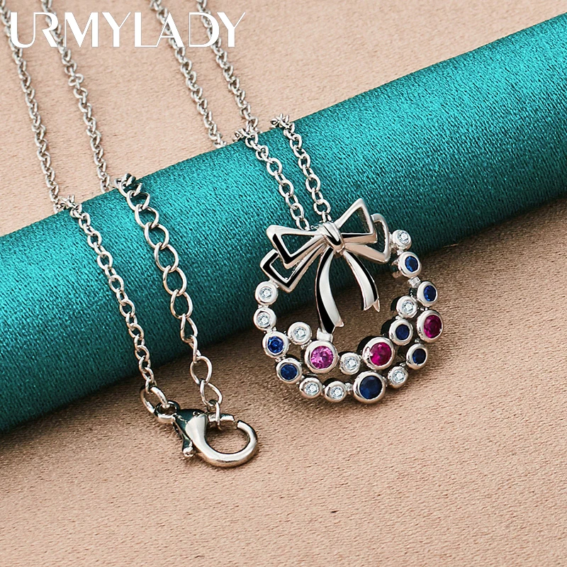 URMYLADY 925 Sterling Silver Colorful Zircon Handbag 16-30 Inch Pendant Necklace For Women Lady Wedding Party Fashion Jewelry