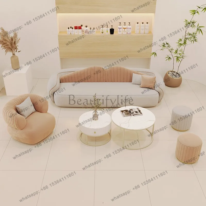 Factory Direct Sales Nordic Cream Style Beauty Salon Sofa Modern Clothing Store Lounge Straight Row Sofa Hotel Reception Office