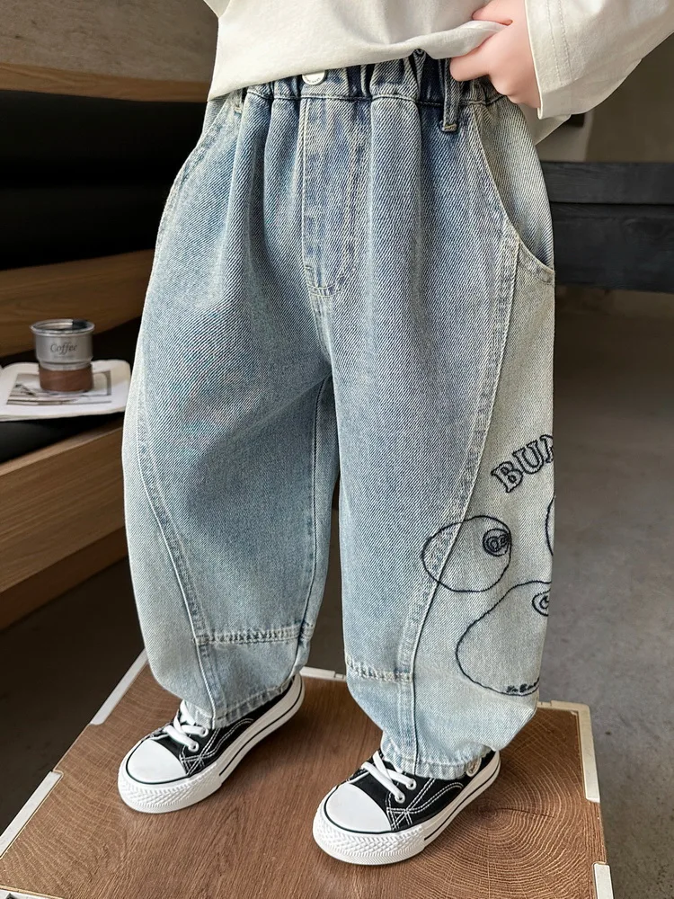 

Детские джинсы из денима для мальчиков, весна-осень, новые повседневные свободные брюки для детей 2-8 лет, модные джинсы для мальчиков