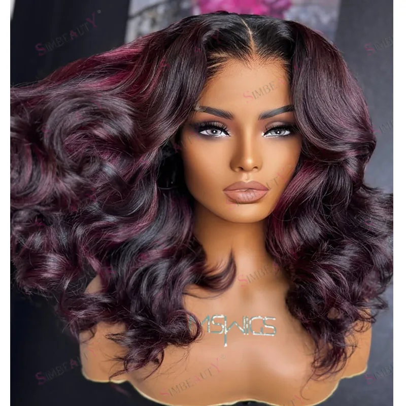 

Highlight 99J Burgundy Brown Blonde Body Wave Human Hair 5x5 HD Lace Wigs for Black Women Natural Hairline Wine Red Lace Wigs