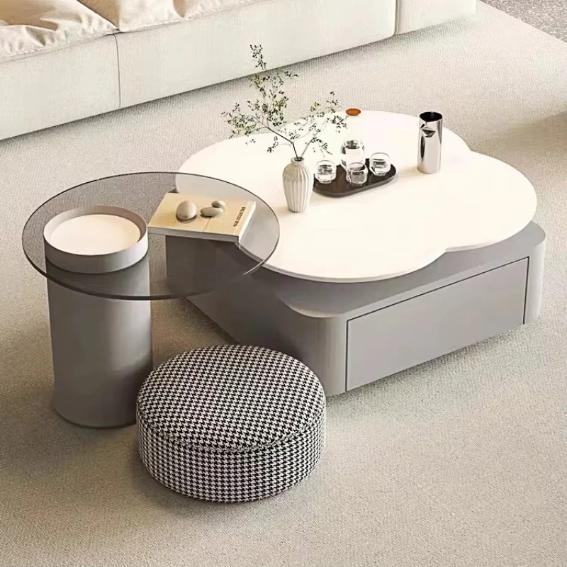 

Italian white wooden coffee table set Nordic modern simple living room center