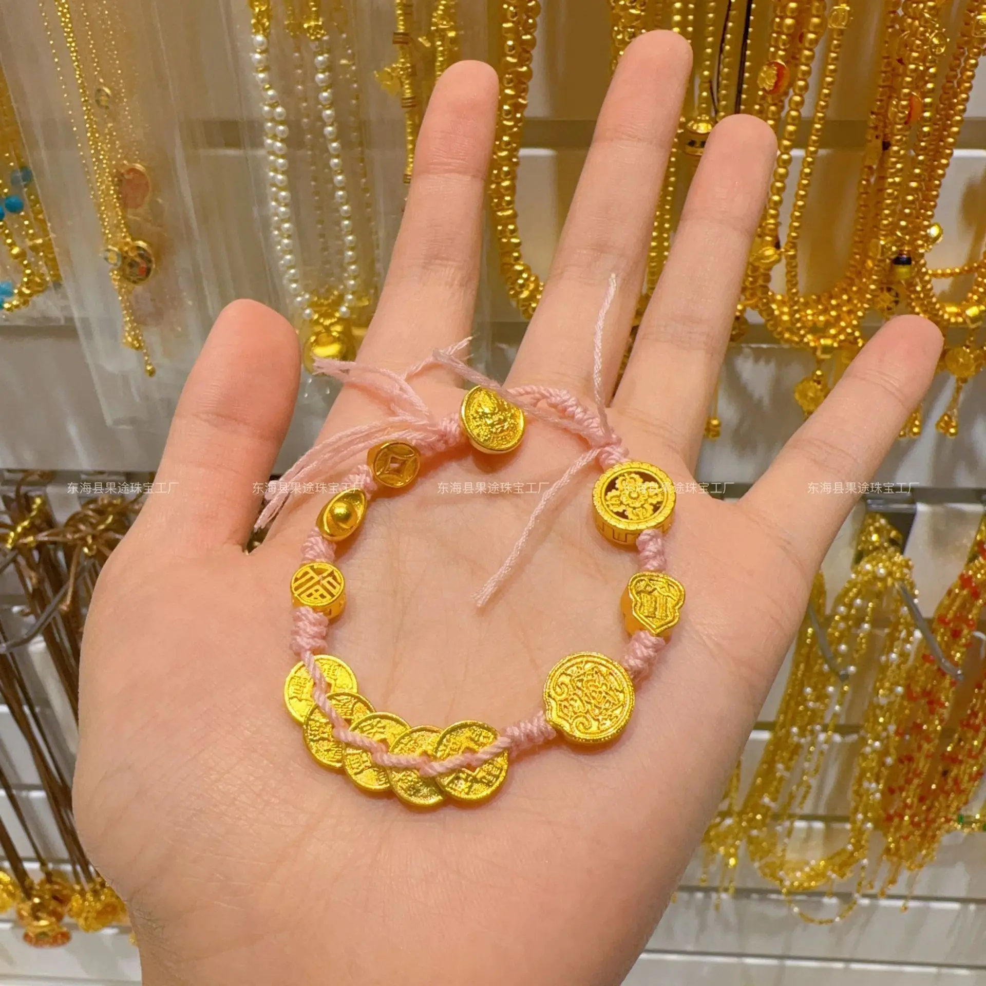 

Plated With Genuine Gold Preservation Ancient Method Sand Gold Five Emperors Coins Ingots Wrapped In Pink Rope Girls Gift
