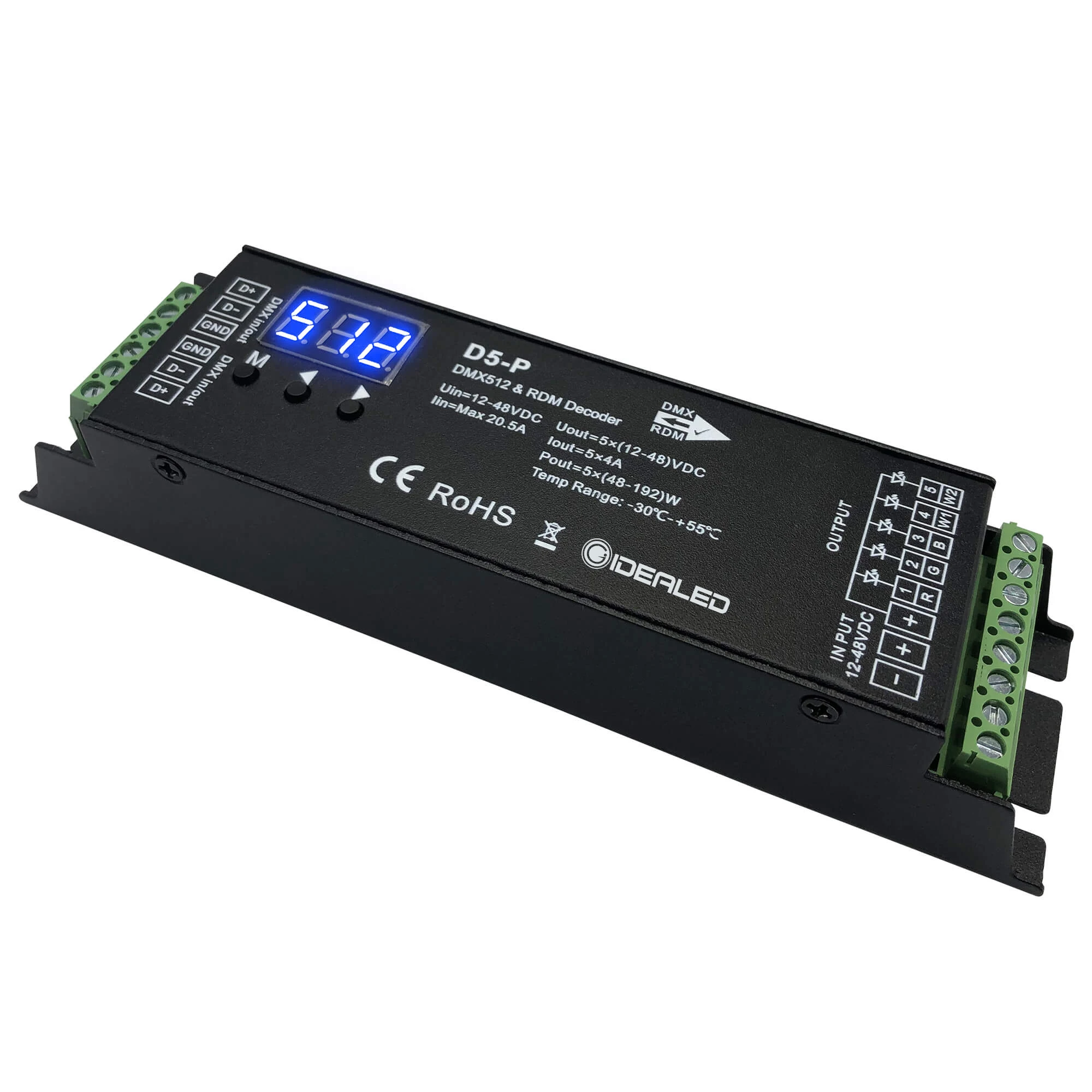 

5 Channel DMX512 Decoder Dimmer Driver PWM LED Controller for DC12V-48V with RDM Digital Display for Party Lights Dj Controller