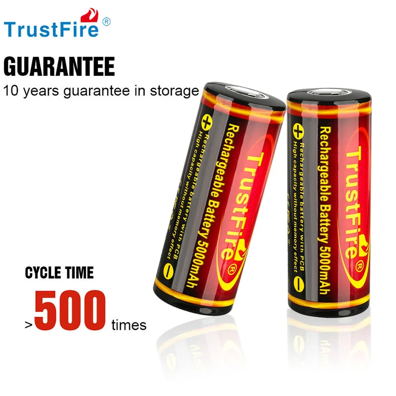 TrustFire 26650 5000mAh High Capacity 3.7V Lithium Battery 65MM NO PCB For Flashlight Power Bank Li-ion Rechargeable Batteries