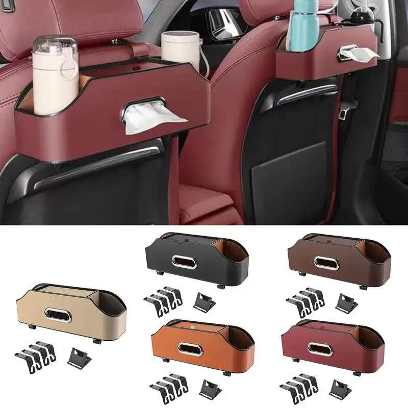 Car Back Seat Cup Holder Multifunctional Leather Tissue Storage Box Auto Back Seat Paper Bag Place Water Cup Creative Organizer