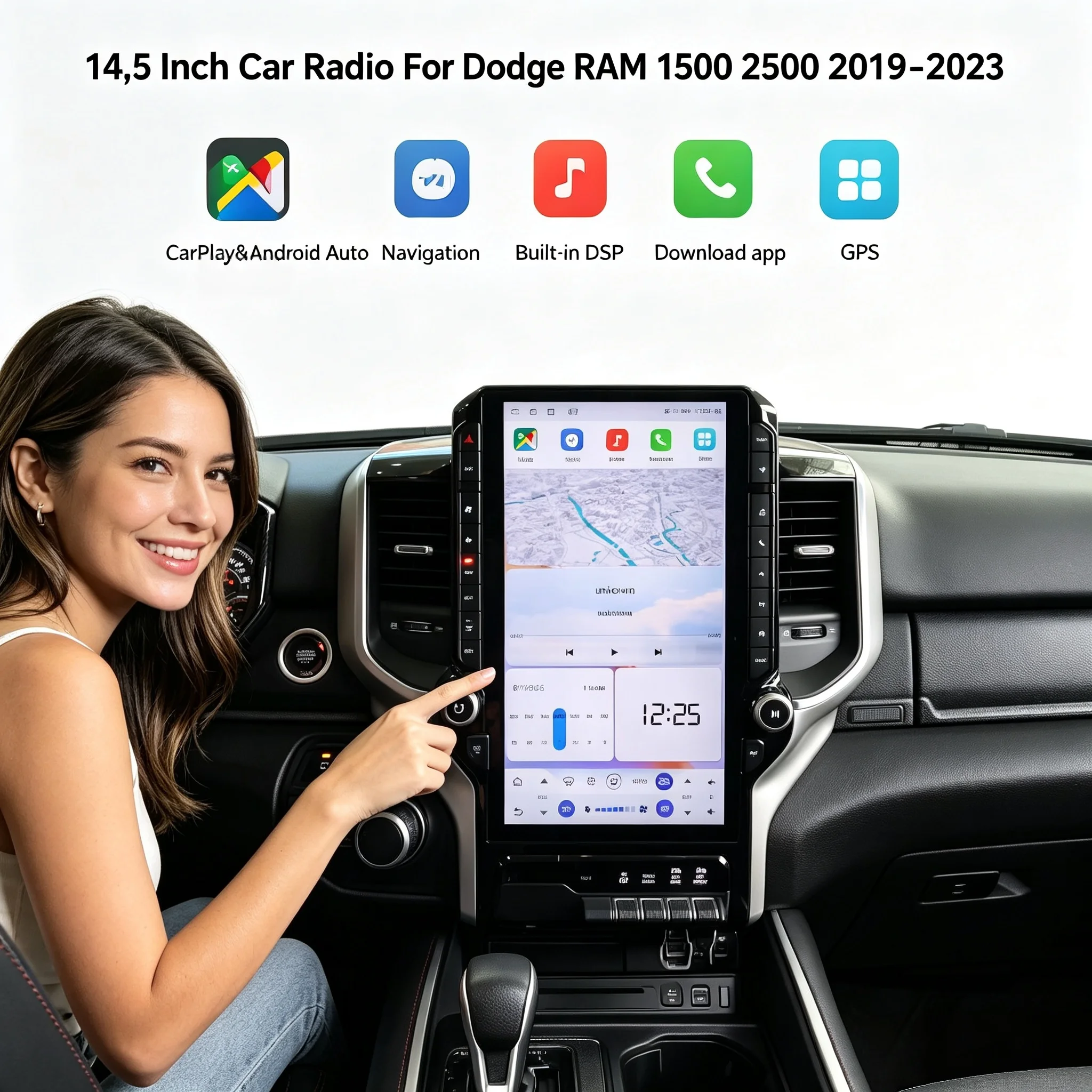 14.5 Inch For Dodge Ram Trucks 2019 2020- 2023 Android 15 Style Car GPS Navigation Multimedia Player Car Radio Tape Head Unit