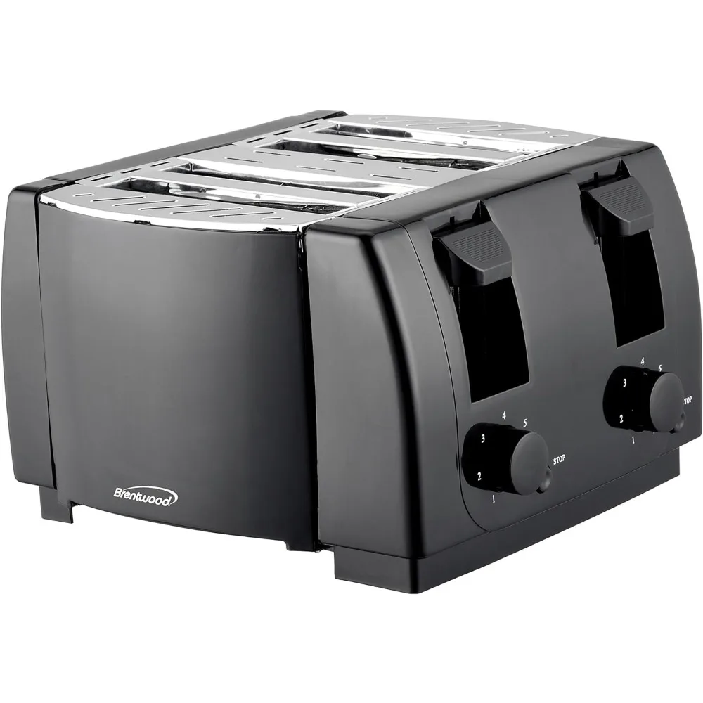 

Cool Touch 4 Slice Toaster, Black, with 7-setting browning Knobs Cancel Buttons Auto-centering Guides Crumb Trays