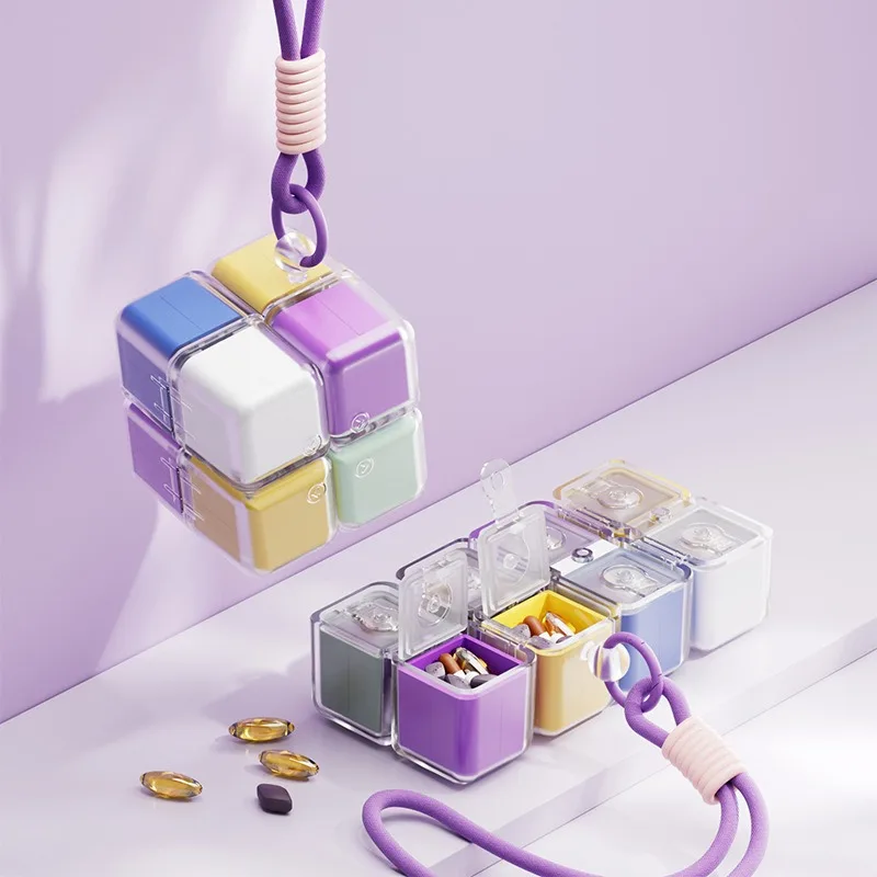 

Portable Medicine Storage Box Pill Box with Lanyard Drug Dispenser Portable Travel Medicine Holder Medicine Storage Box