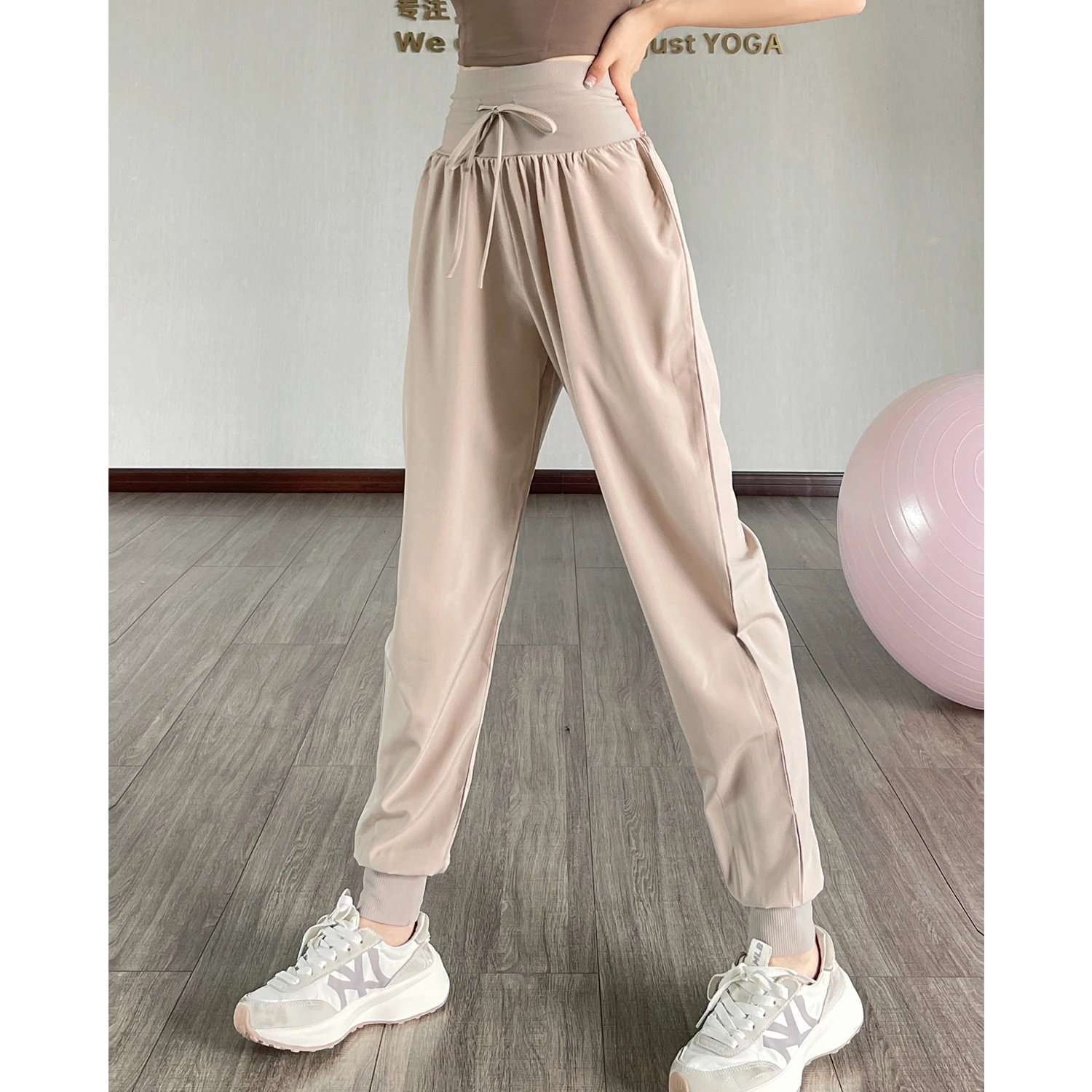 High waist casual sports pants women\'s outdoor training running leggings trousers loose yoga net red fitness pants