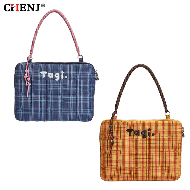 Cute Laptop Sleeve Tablet Sleeve Girl Bag Korean Simple Plaid Bag Large Capacity Laptop Handbag Notebook Pouch Ladies Tote Bags