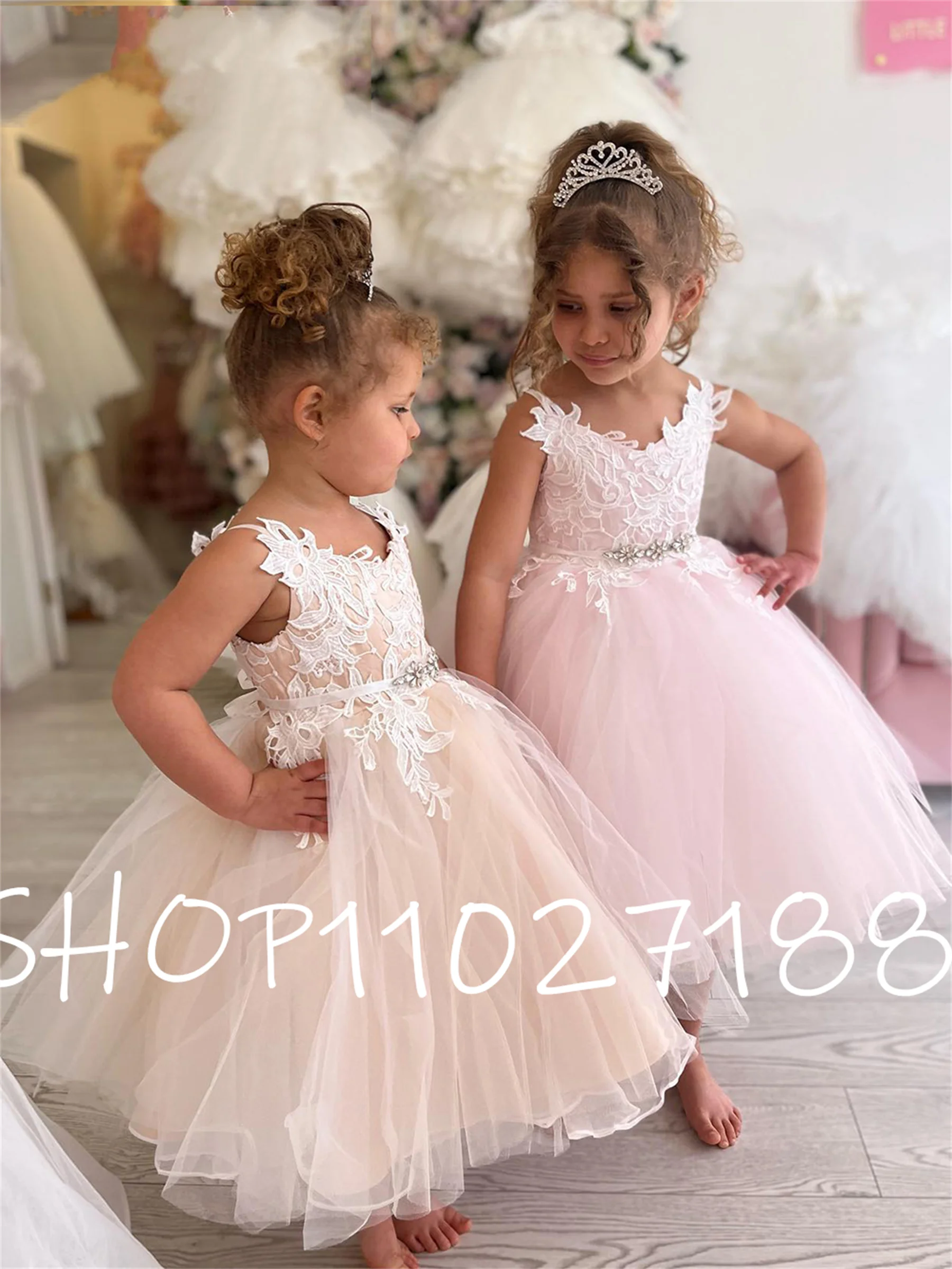 Vestido hinchado de encaje para niña, vestidos de flores de marfil, vestido de princesa para niña, vestido de fiesta de boda para niño