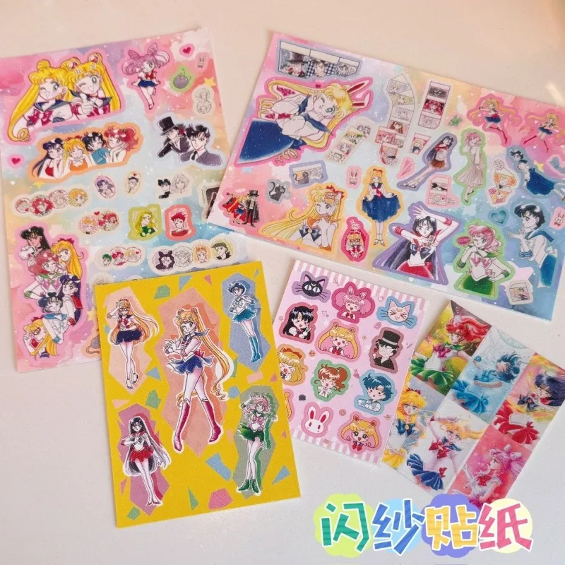 Cartoon Anime Sailor Moon Flash Sand Guka Aufkleber Schüler DIY Notizbuch Schreibwaren Handy Computer Dekoration Sticker
