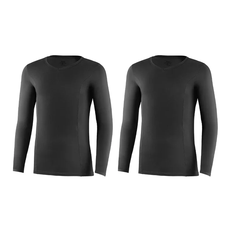 2PCS Men's warm autumn long-sleeved shirts and pants, thin and tight cotton sweater with low neckline and v-neck