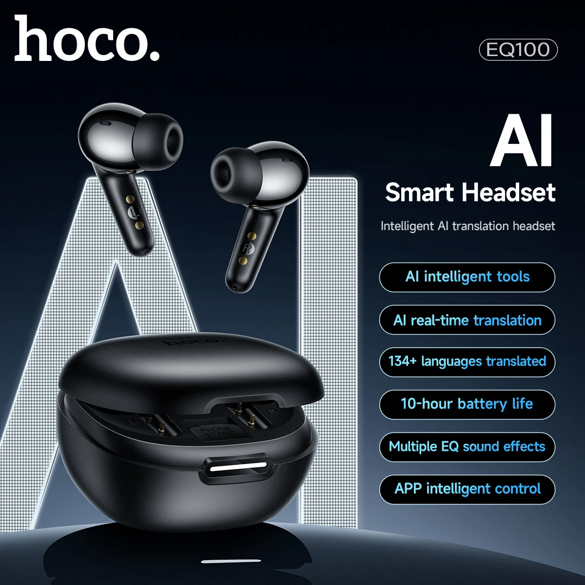 HOCO EQ100 AI Translator Earbuds TWS Bluetooth Headphones HD Voice Calls Noise Reduction Earphones for Office Business Travel